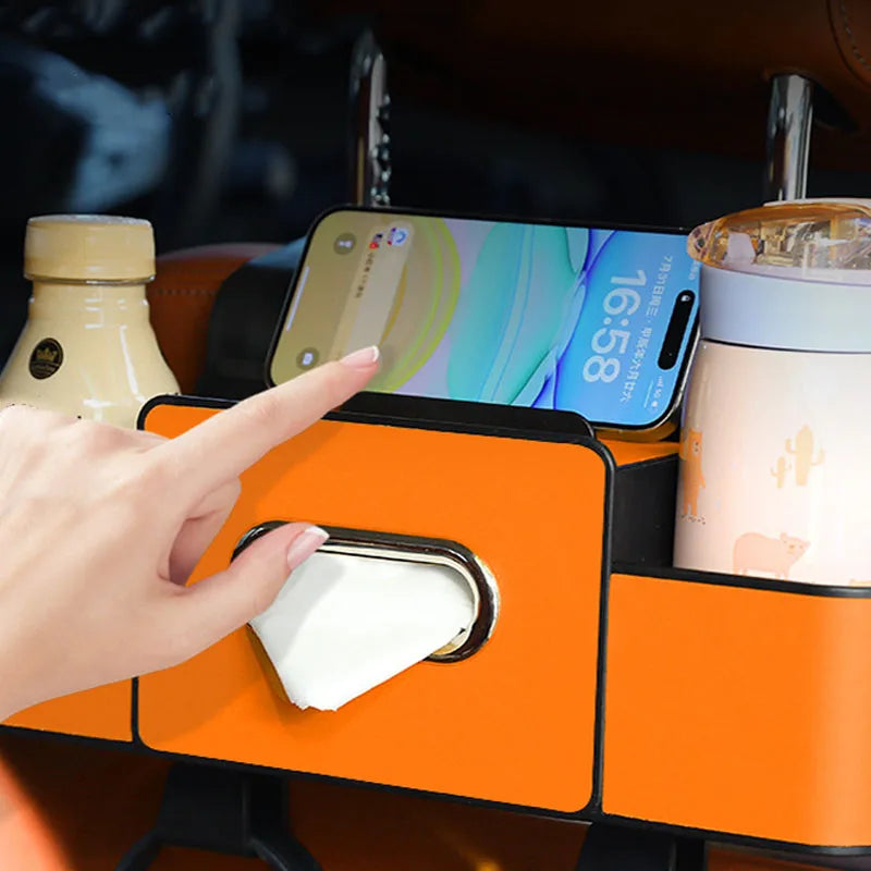 Multifunctional Car Organizer Rear Drainage Holder Storage Hanging Box in Car Bag for Stowing Tidy with Phone Tissue Cup Holder