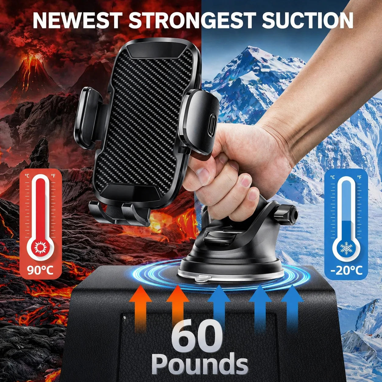 360° Rotatable Car Phone Holder, Dashboard, Windshield & Air Vent Mount for 4.0"-7.0" Smartphones (Iphone, Etc)