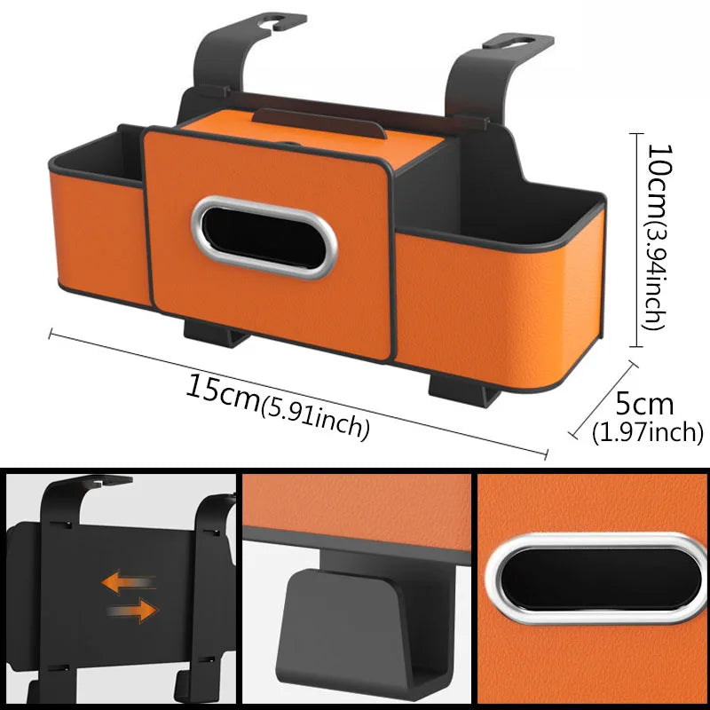 Multifunctional Car Organizer Rear Drainage Holder Storage Hanging Box in Car Bag for Stowing Tidy with Phone Tissue Cup Holder
