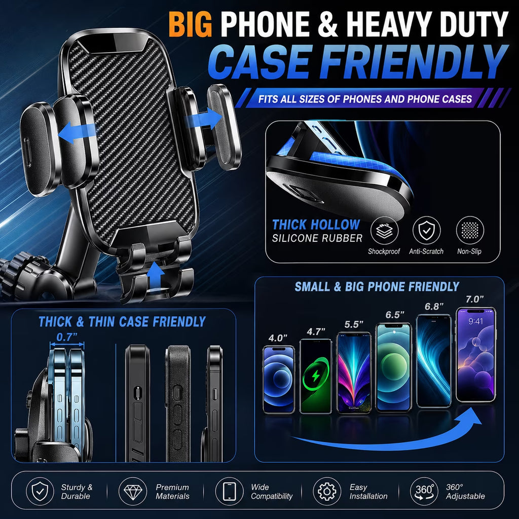 360° Rotatable Car Phone Holder, Dashboard, Windshield & Air Vent Mount for 4.0"-7.0" Smartphones (Iphone, Etc)