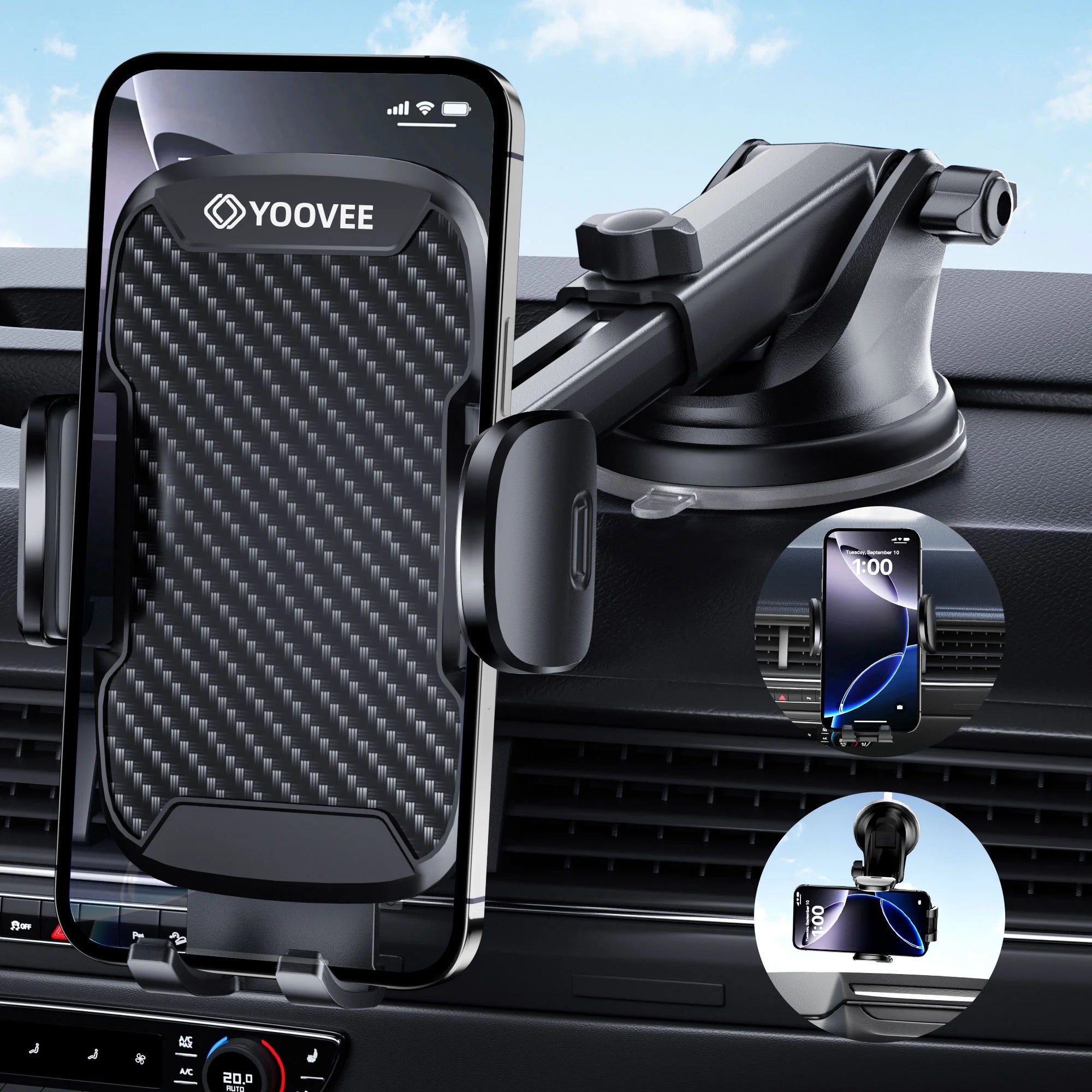 360° Rotatable Car Phone Holder, Dashboard, Windshield & Air Vent Mount for 4.0"-7.0" Smartphones (Iphone, Etc)