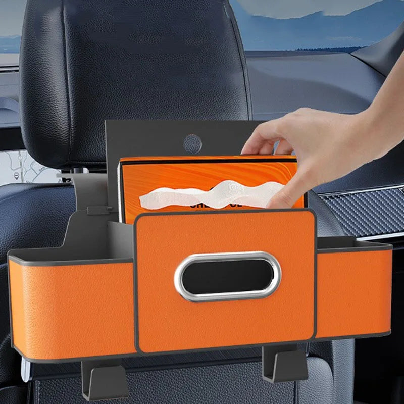 Multifunctional Car Organizer Rear Drainage Holder Storage Hanging Box in Car Bag for Stowing Tidy with Phone Tissue Cup Holder
