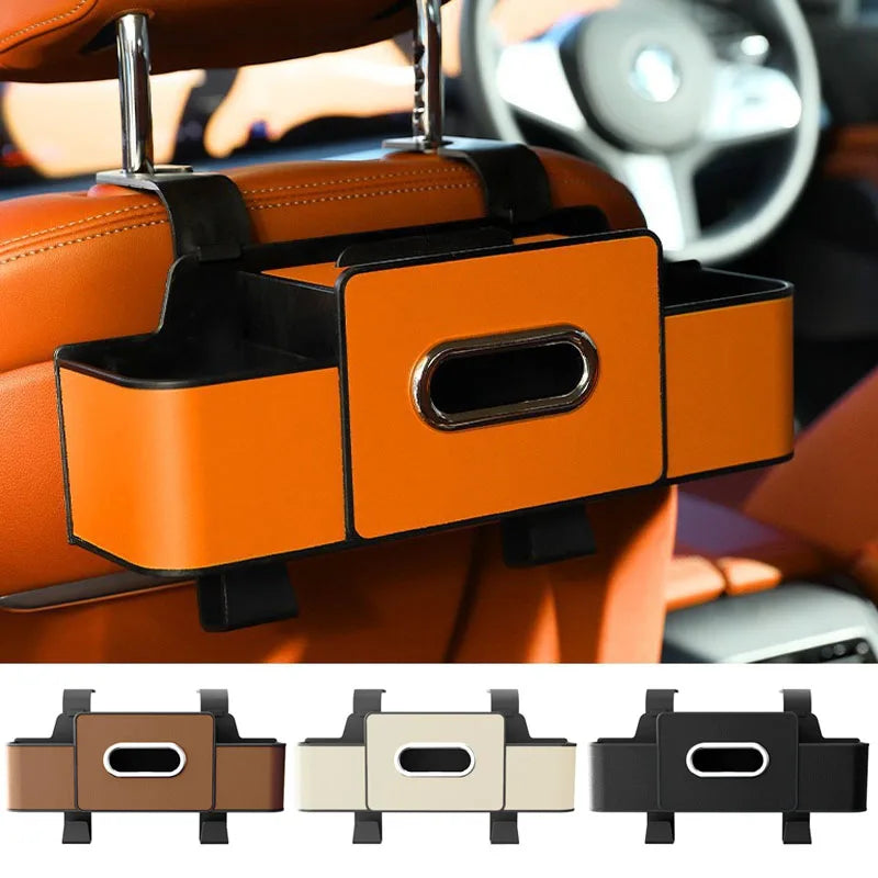 Multifunctional Car Organizer Rear Drainage Holder Storage Hanging Box in Car Bag for Stowing Tidy with Phone Tissue Cup Holder