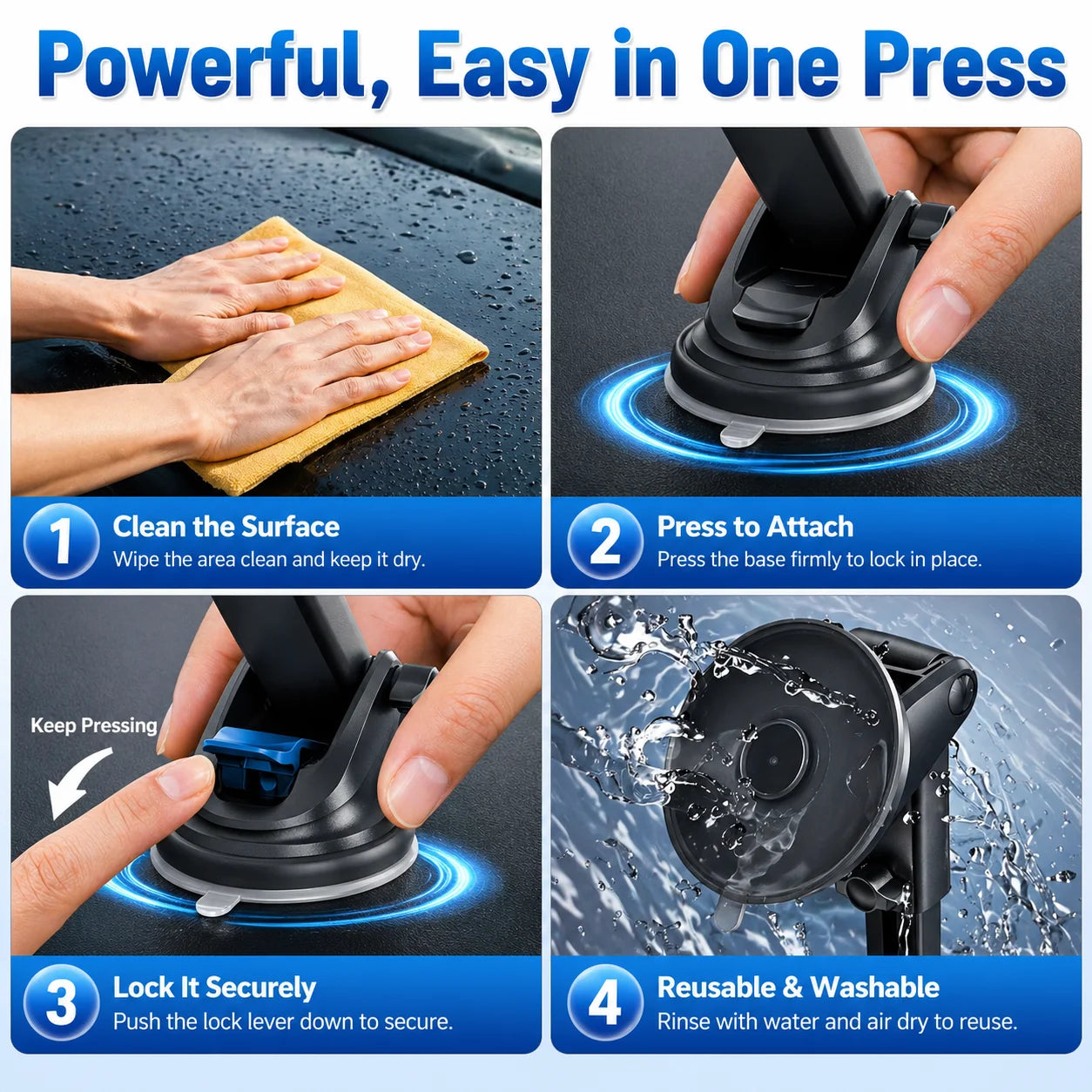 360° Rotatable Car Phone Holder, Dashboard, Windshield & Air Vent Mount for 4.0"-7.0" Smartphones (Iphone, Etc)