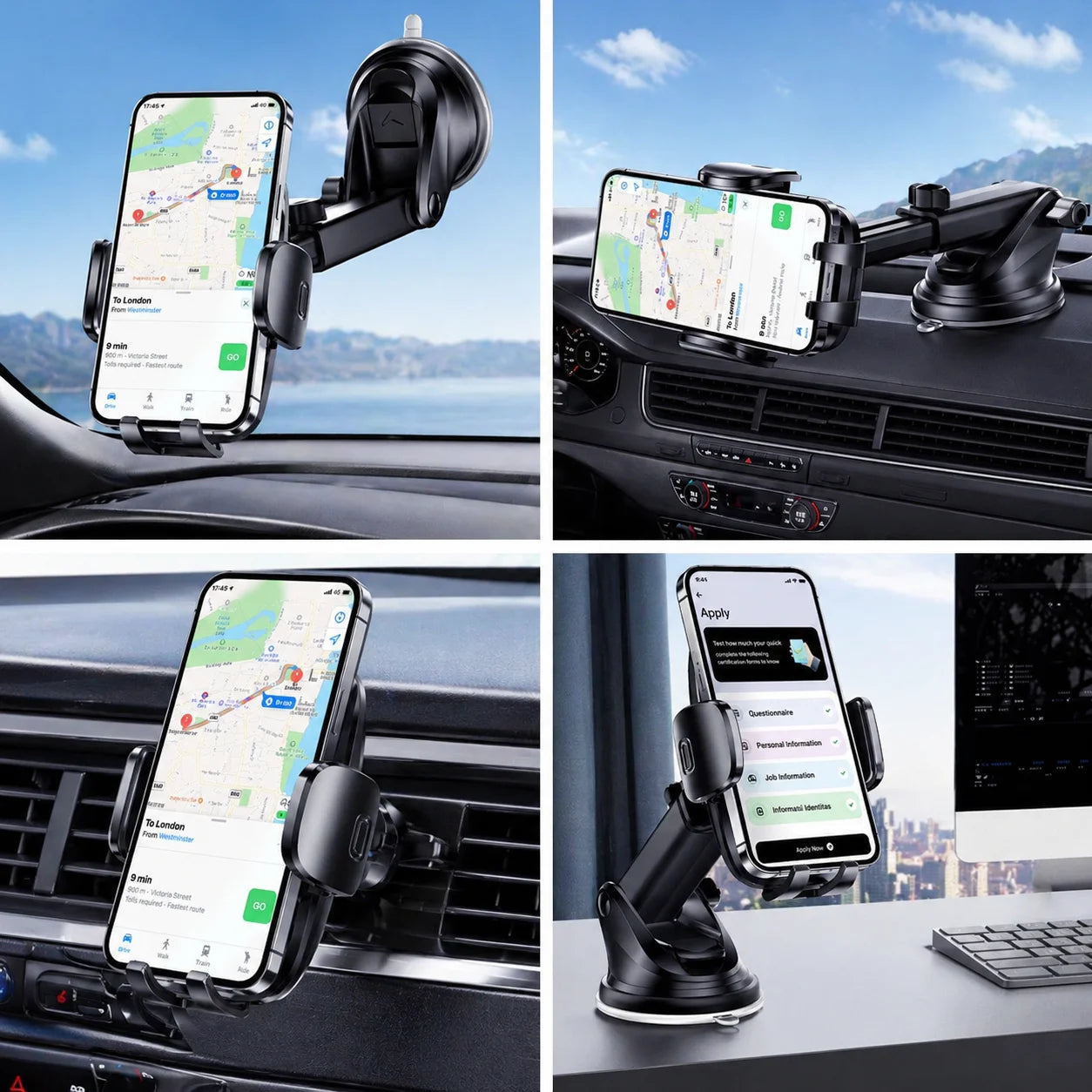 360° Rotatable Car Phone Holder, Dashboard, Windshield & Air Vent Mount for 4.0"-7.0" Smartphones (Iphone, Etc)