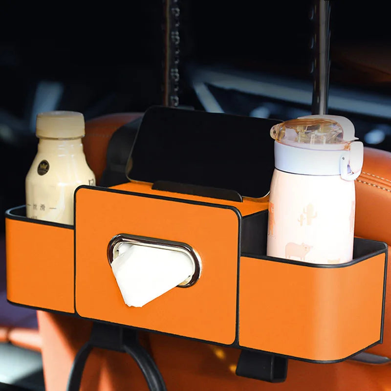 Multifunctional Car Organizer Rear Drainage Holder Storage Hanging Box in Car Bag for Stowing Tidy with Phone Tissue Cup Holder
