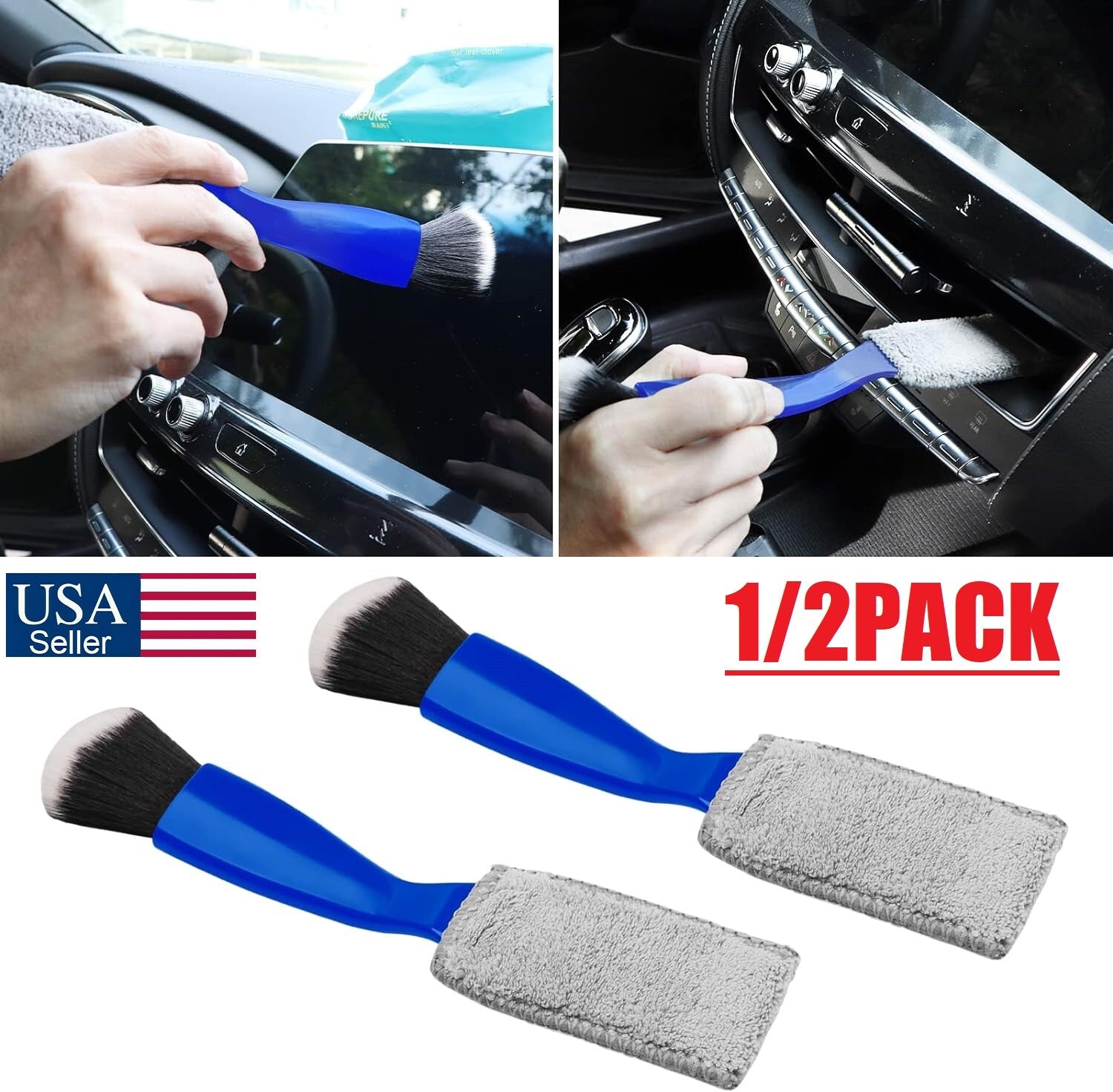 2Pcs Double Head Brush for Car Clean Soft Car Detailing Brush Detailing Interior