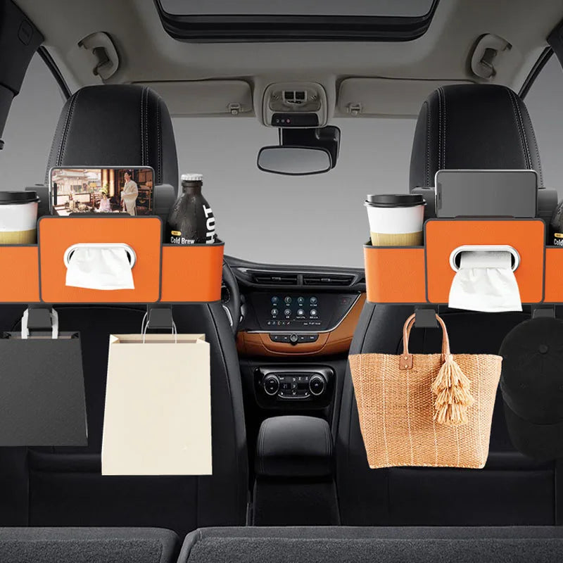 Multifunctional Car Organizer Rear Drainage Holder Storage Hanging Box in Car Bag for Stowing Tidy with Phone Tissue Cup Holder