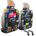 Car Backseat Organizer 2 Pack, Kick Mats Car Storage with Tablet Holder for Kids, Back Seat Car Organizers Travel Accessories