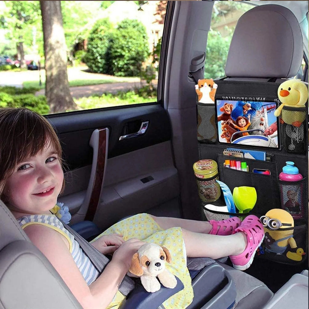 Car Backseat Organizer 2 Pack, Kick Mats Car Storage with Tablet Holder for Kids, Back Seat Car Organizers Travel Accessories